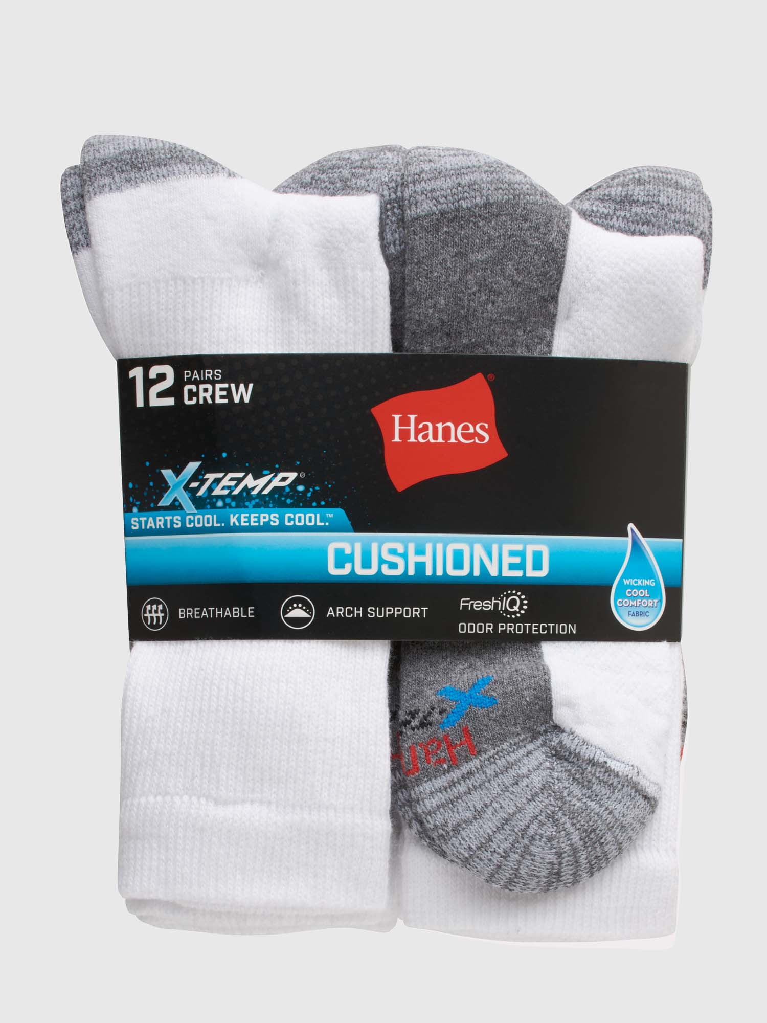Hanes Men's Big and Tall XTemp Cushioned with Arch & Vent Crew Socks