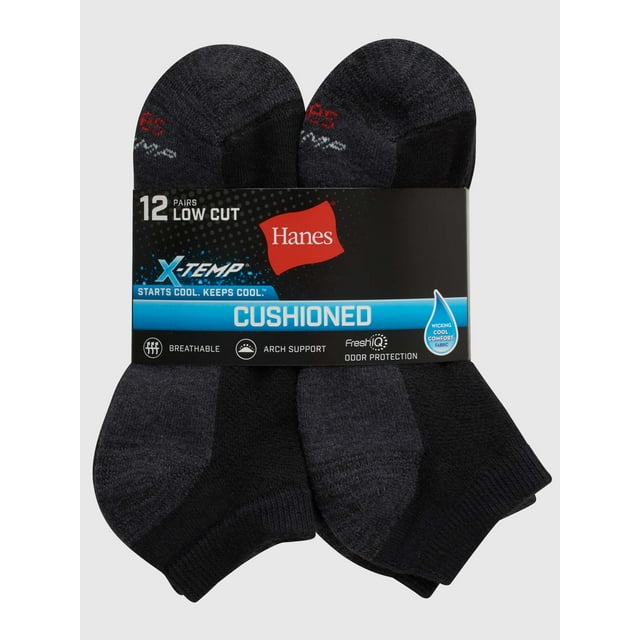 Hanes Men's Big and Tall XTemp Cushioned with Arch & Vent Low Cut Socks, 12 Pack