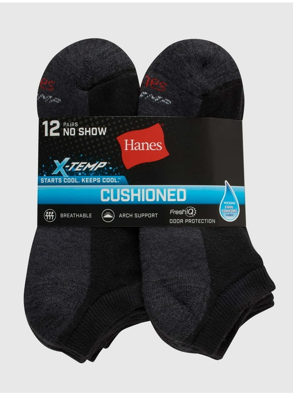 Hanes Men's Big and Tall X-Temp Cushioned with Arch & Vent No Show Socks, 12 Pack