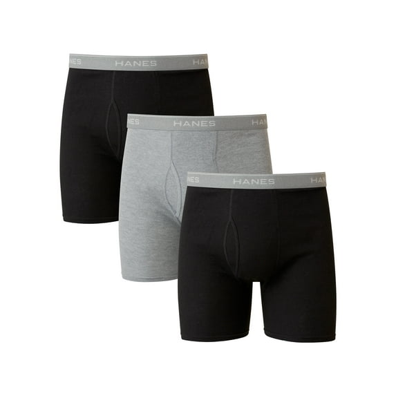 Hanes Men's Black/Grey Boxer Briefs, 3 Pack