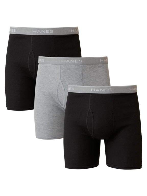 Men's Black/Grey Boxer Briefs, 3 Pack