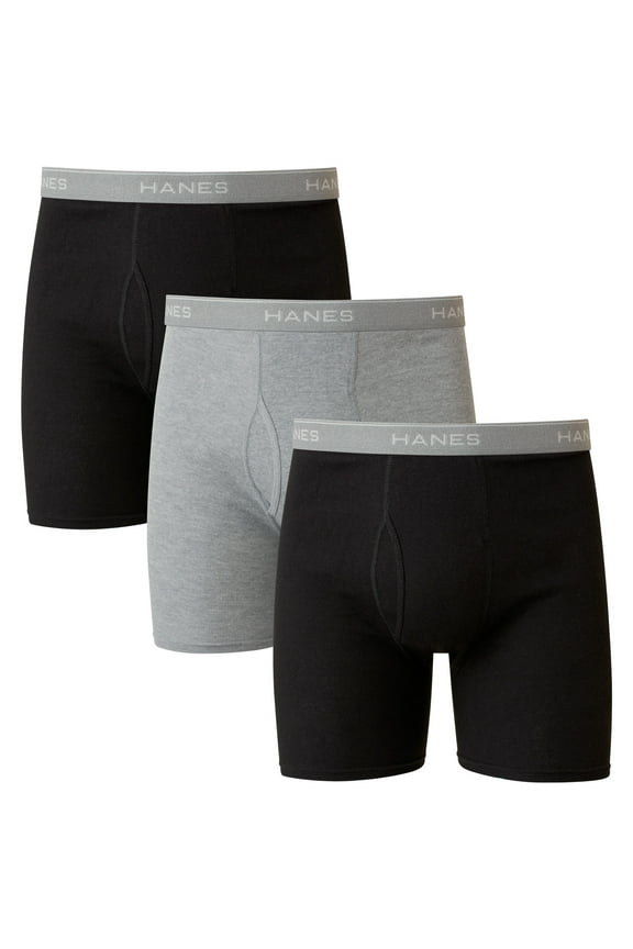 Men's Black/Grey Boxer Briefs, 3 Pack