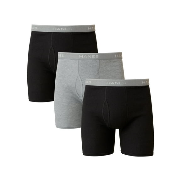 Hanes Men's Black/Grey Boxer Briefs, 3 Pack