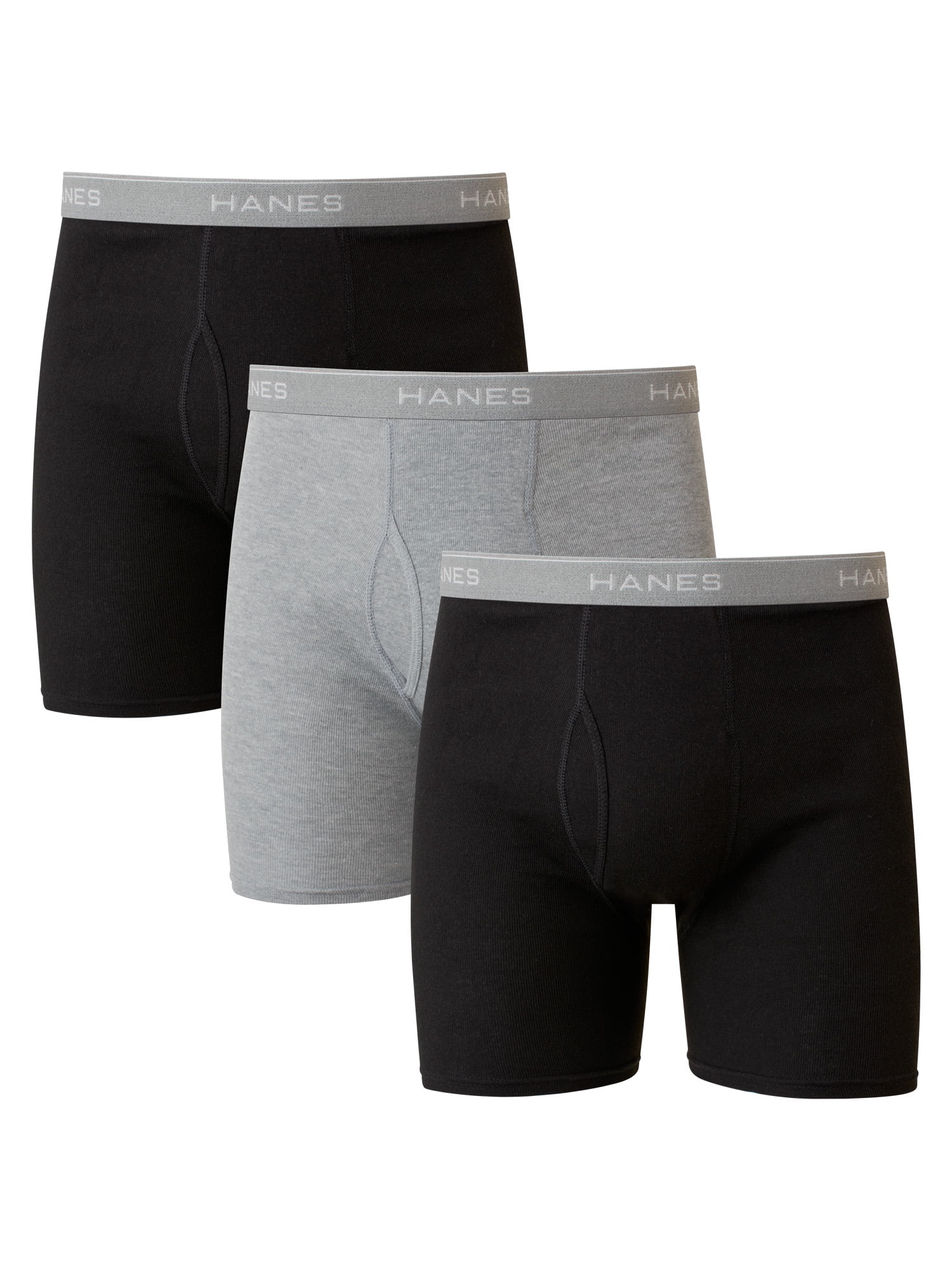 Hanes Men's Black/Grey Boxer Briefs, 3 Pack - Walmart.com