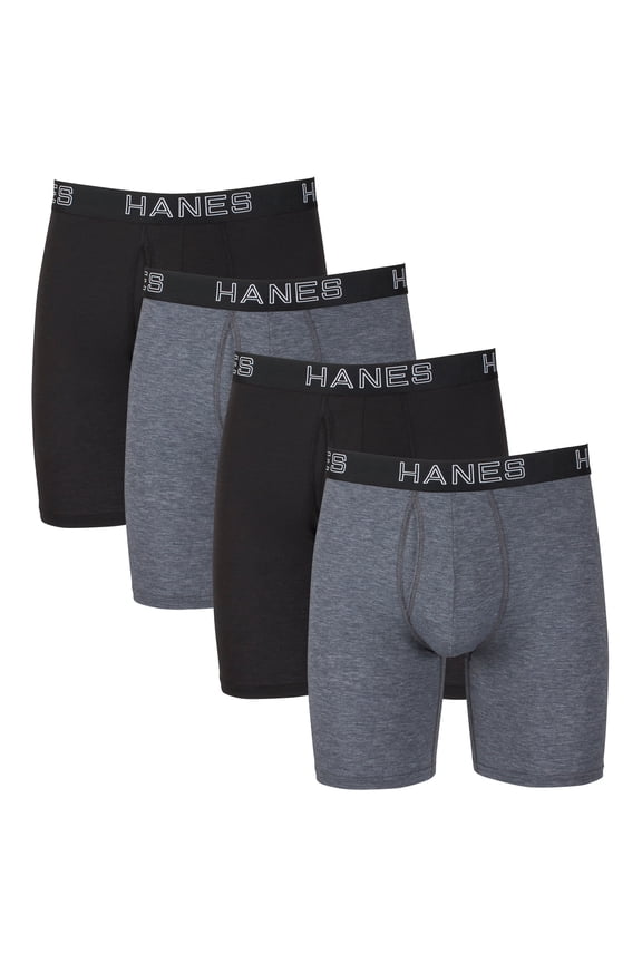 4-Pack Men's Ultimate Long Leg Boxer Comfort Flex Fit Brief Black/Grey