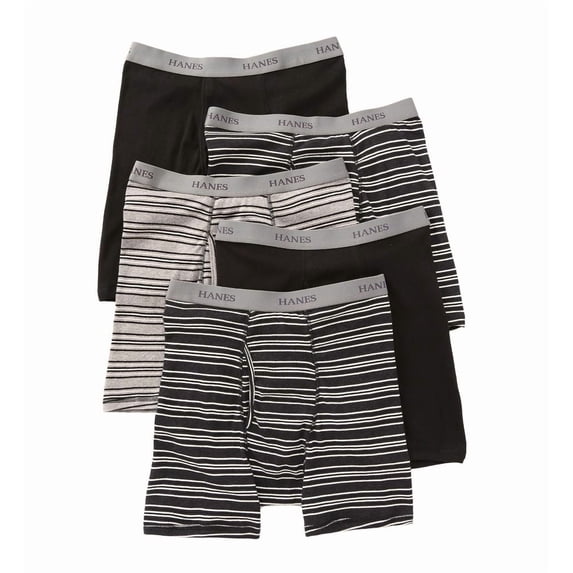 Men's Hanes 76925S Premium Cotton Solid-Stripe Boxer Briefs - 5 Pack (Assorted L)