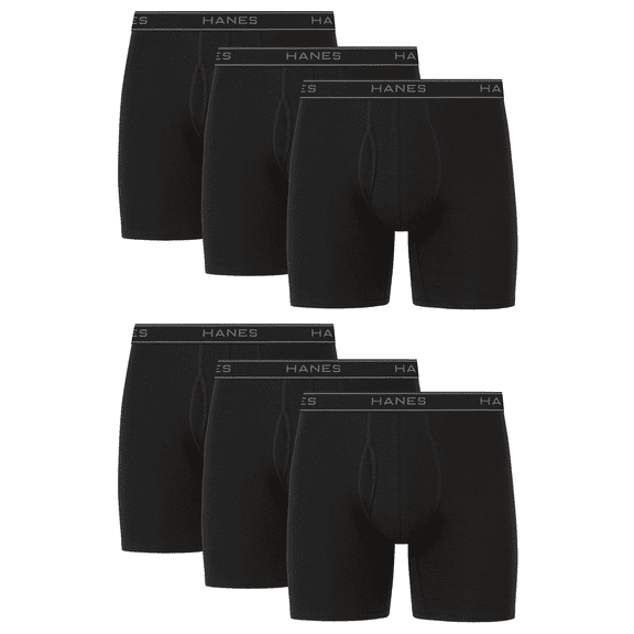 Hanes Men’s Boxer Brief Underwear Pack, Cotton Stretch, Black, 6-Pack