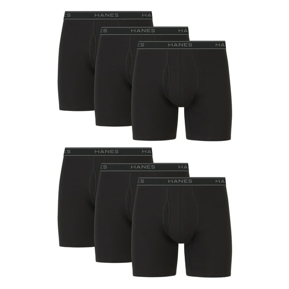Hanes Men’s Boxer Brief Underwear Pack, Cotton Stretch, Black, 6-Pack