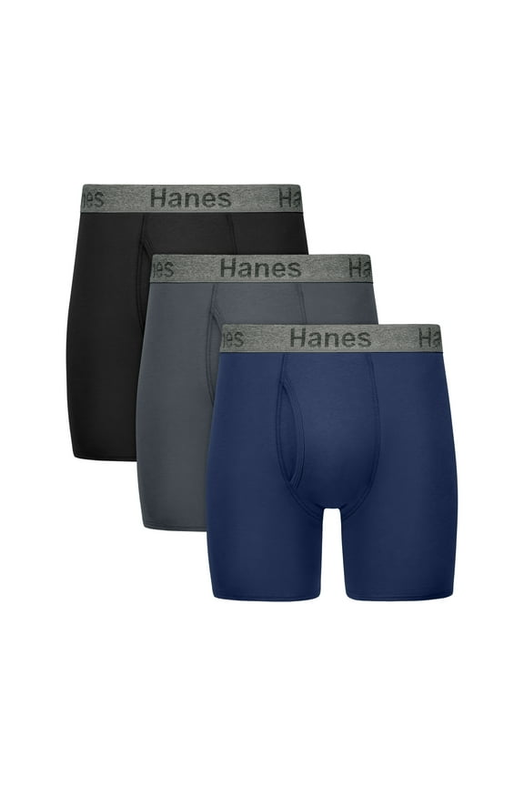 Men's Boxer Brief Underwear Pack with Stay Dry Pouch, Cotton Stretch, Assorted, 3-Pack