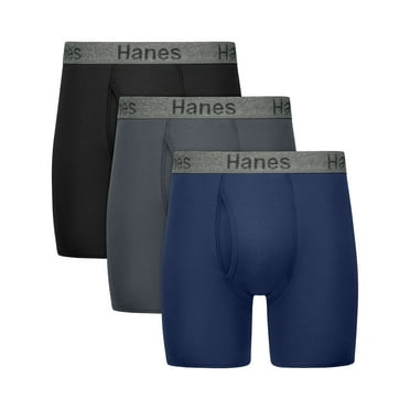 Hanes Men's Boxer Brief Underwear Pack with Stay Dry Pouch, Cotton Stretch, Assorted, 3-Pack