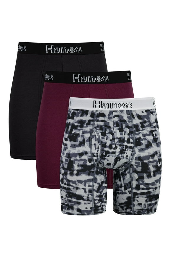 Men's Boxer Briefs Pack, Moisture-Wicking Cotton Blend Underwear 3-Pack, Odor-Control Boxer Briefs, 3-Pack