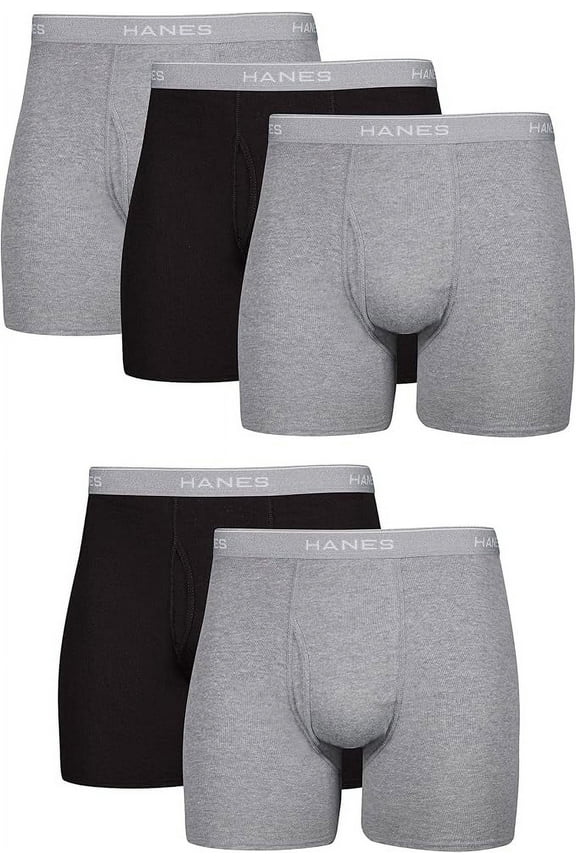 Men's Boxer Briefs, Soft and Breathable Cotton Underwear with ComfortFlex Waistband, Black & Gray, 5-Pack, Size: S-3XL