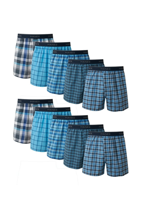 Men's Boxer Underwear, Moisture-Wicking, Plaids, 10-Pack