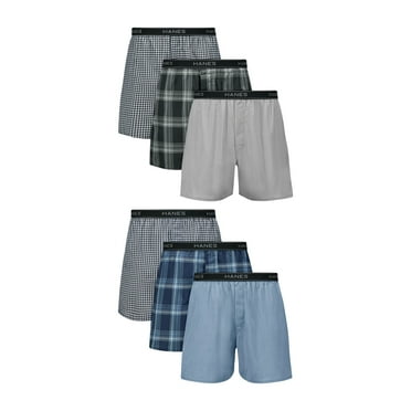 Hanes Men’s Boxer Underwear Pack, Cotton Stretch, Assorted Plaids & Prints, 6-Pack