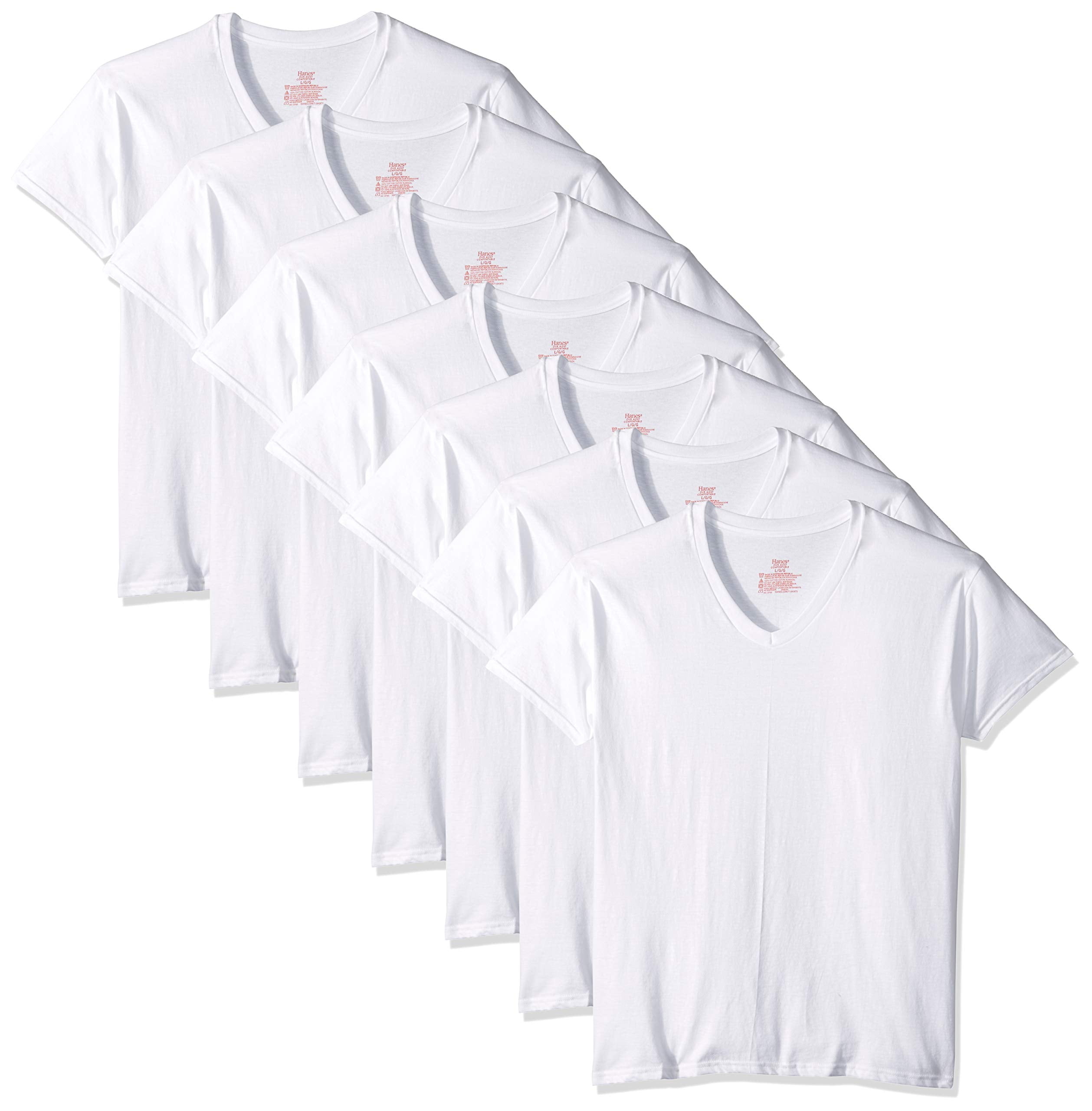 Hanes Men's Tagless Ultra Soft V-Neck Tee, White, 7 Pack, Small, Longer ...