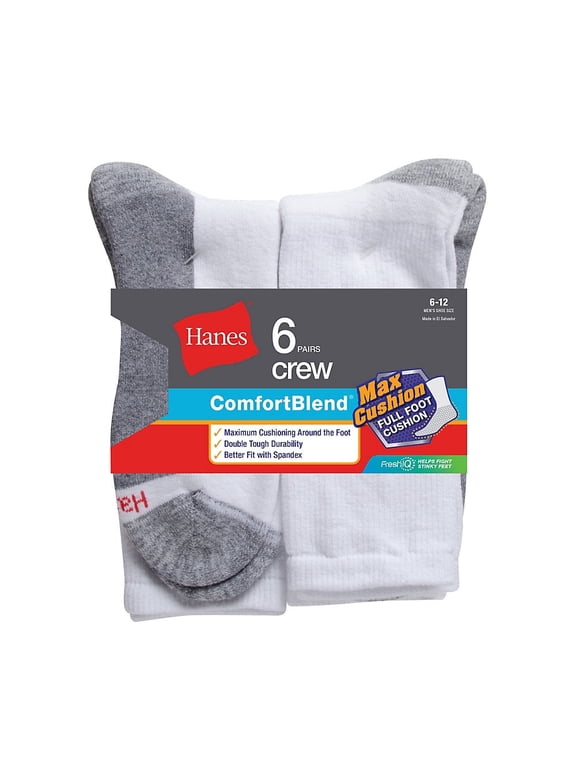 Men's Comfort Blend Cushion Crew Socks, Gray (6)