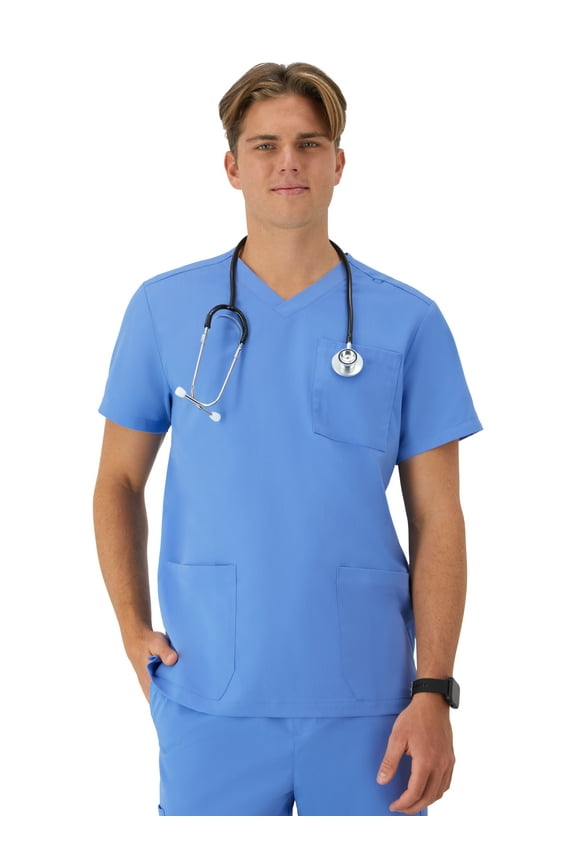 Mens Hanes Men's Scrubs V-Neck Scrub Top, Comfort Fit, Short Sleeve, 3 Pocket, Sizes S-3XL