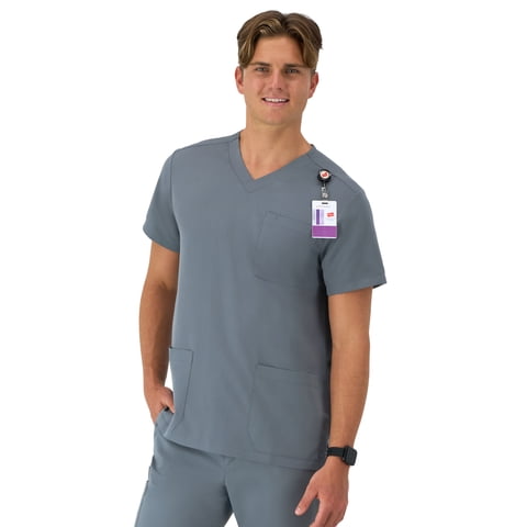 Mens Hanes Men's Scrubs V-Neck Scrub Top, Comfort Fit, Short Sleeve, 3 Pocket, Sizes S-3XL