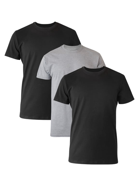 T-Shirt Undershirt, 3-Pack, Comfort Fit Ultra Soft, Men's Cotton Undershirt, Black/Grey