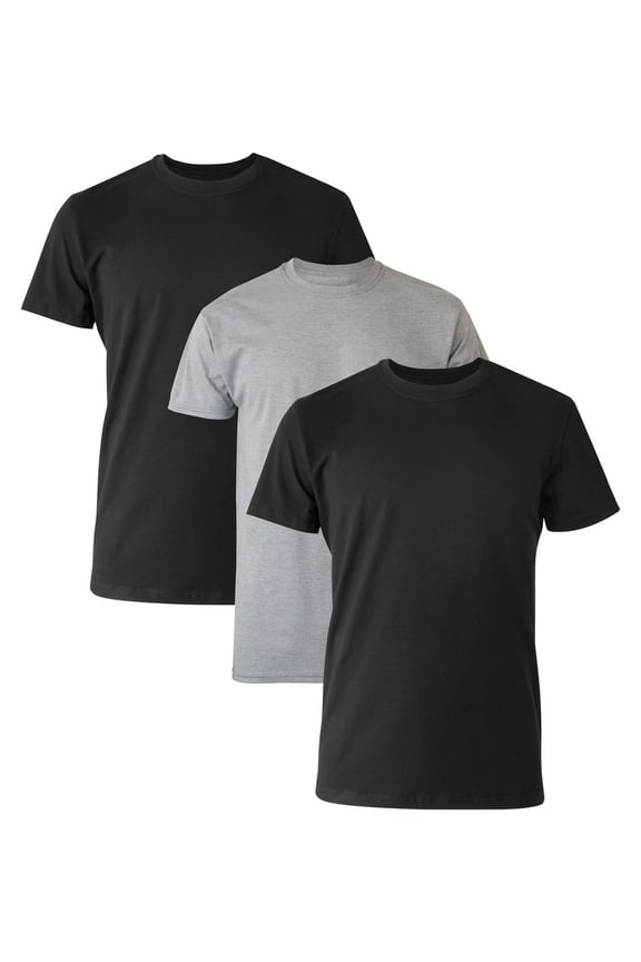 T-Shirt Undershirt, 3-Pack, Comfort Fit Ultra Soft, Men's Cotton Undershirt, Black/Grey