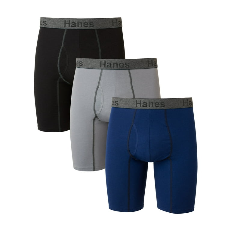 Hanes Men's Comfort Flex Fit Ultra Soft Cotton Stretch Long Leg Boxer Briefs,  3 Pack, Sizes S-3XL 
