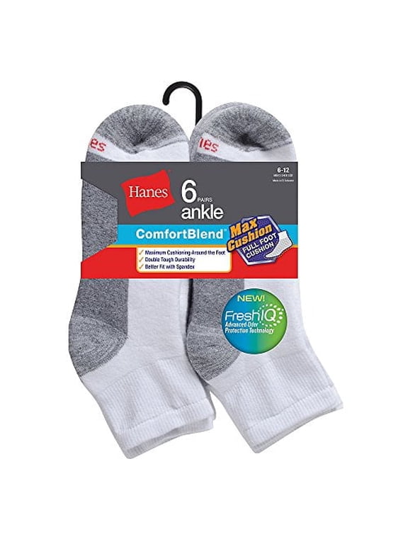 Men's ComfortBlend Max Cushion Ankle Sock 6-Pack_White_6-12