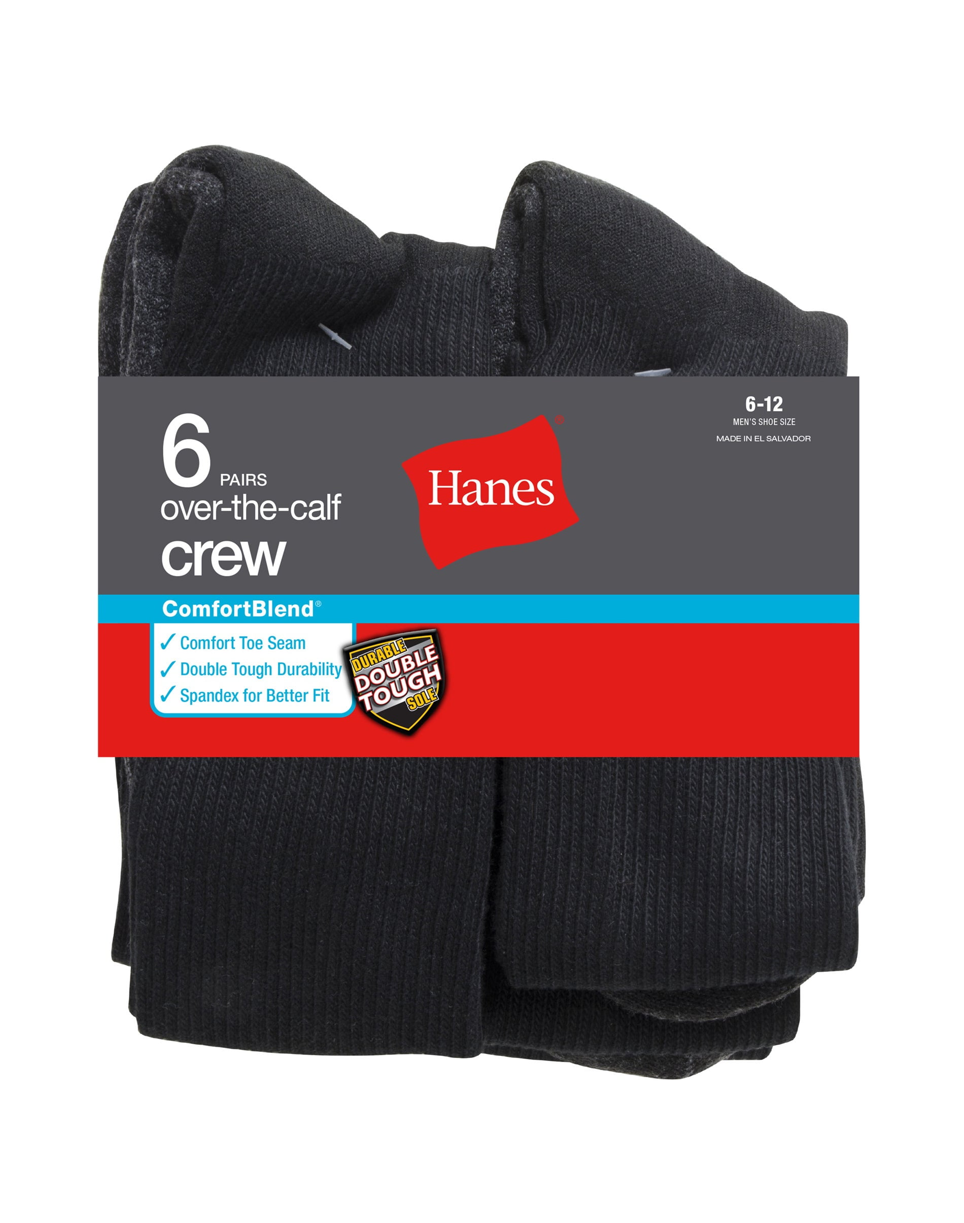 Hanes Men's ComfortBlend OvertheCalf Crew Socks, 6Pack