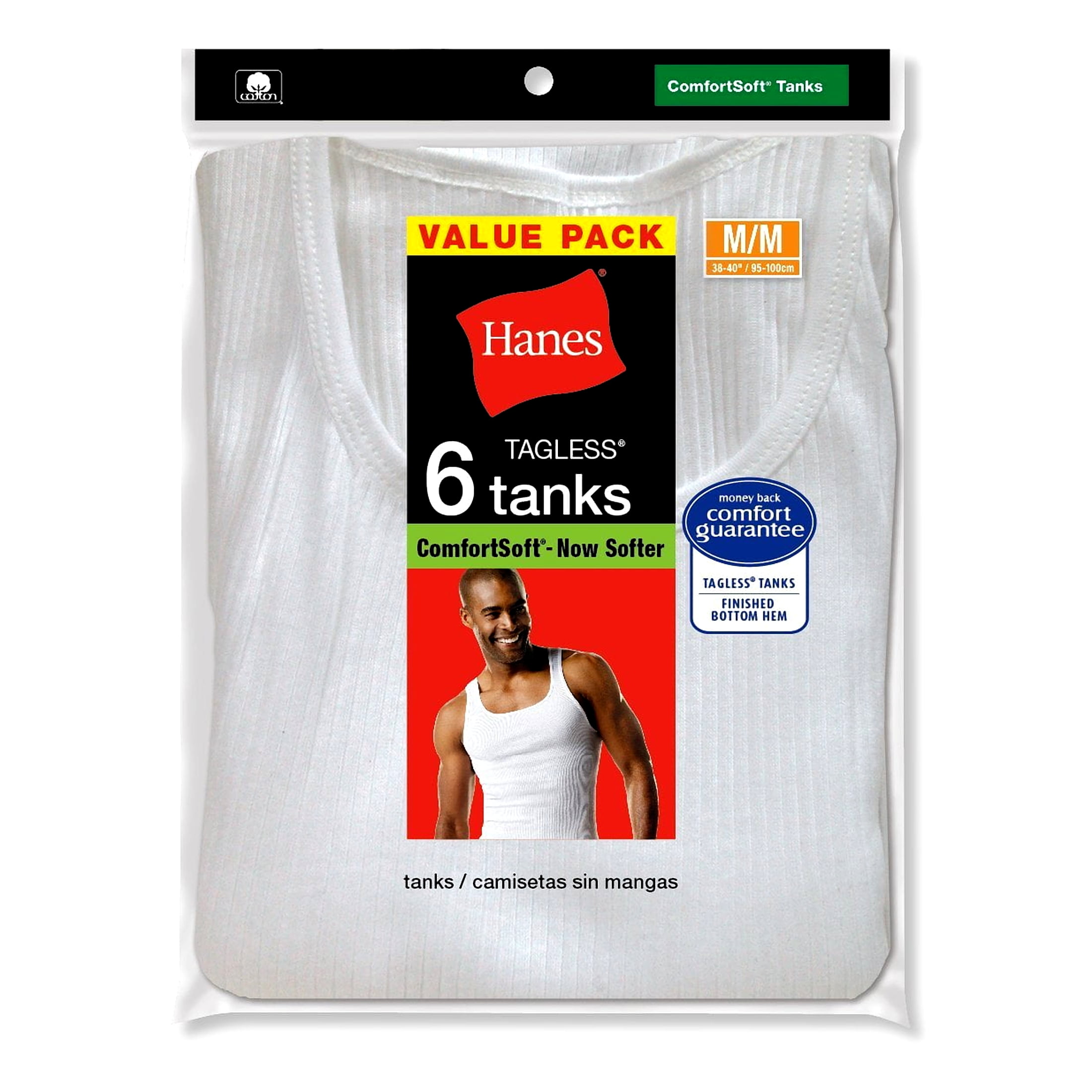 Hanes Men's 6-Pack ComfortSoft Tanks, White, Small