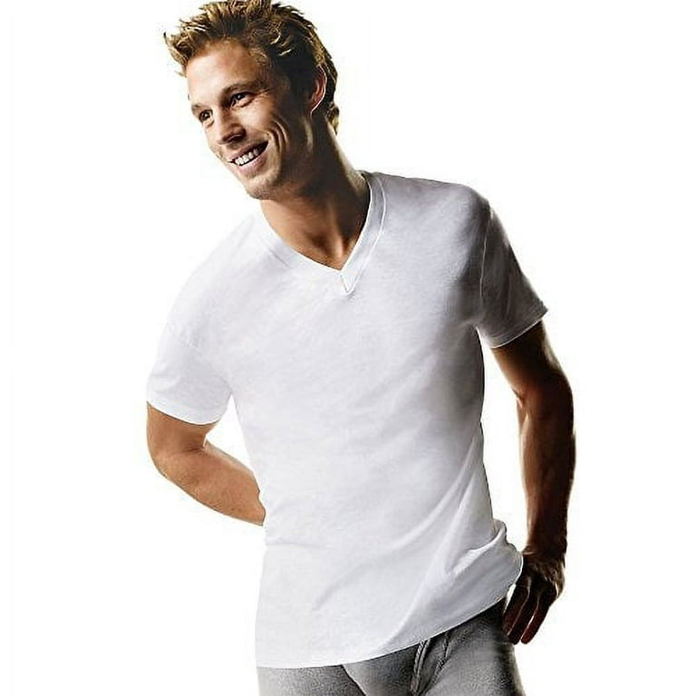 Hanes Men's ComfortSoft Tagless V-Neck T-Shirt 6 Pack,White,2XL US