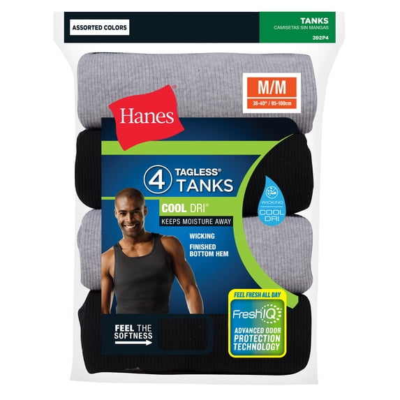 Hanes Men's ComfortSoft Moisture Wicking Tagless Tank Undershirts-Multipacks, Assorted 4-Pack, Large