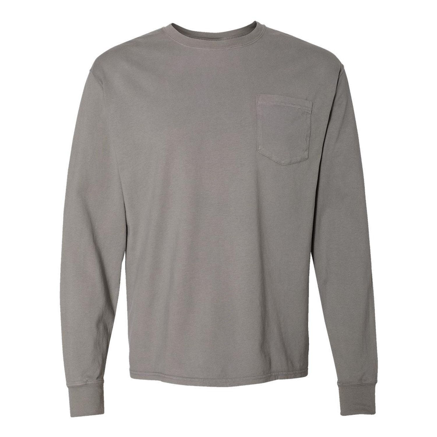 Hanes Unisex Garment Dyed Long Sleeve Pocket T-Shirt Concrete Gray L