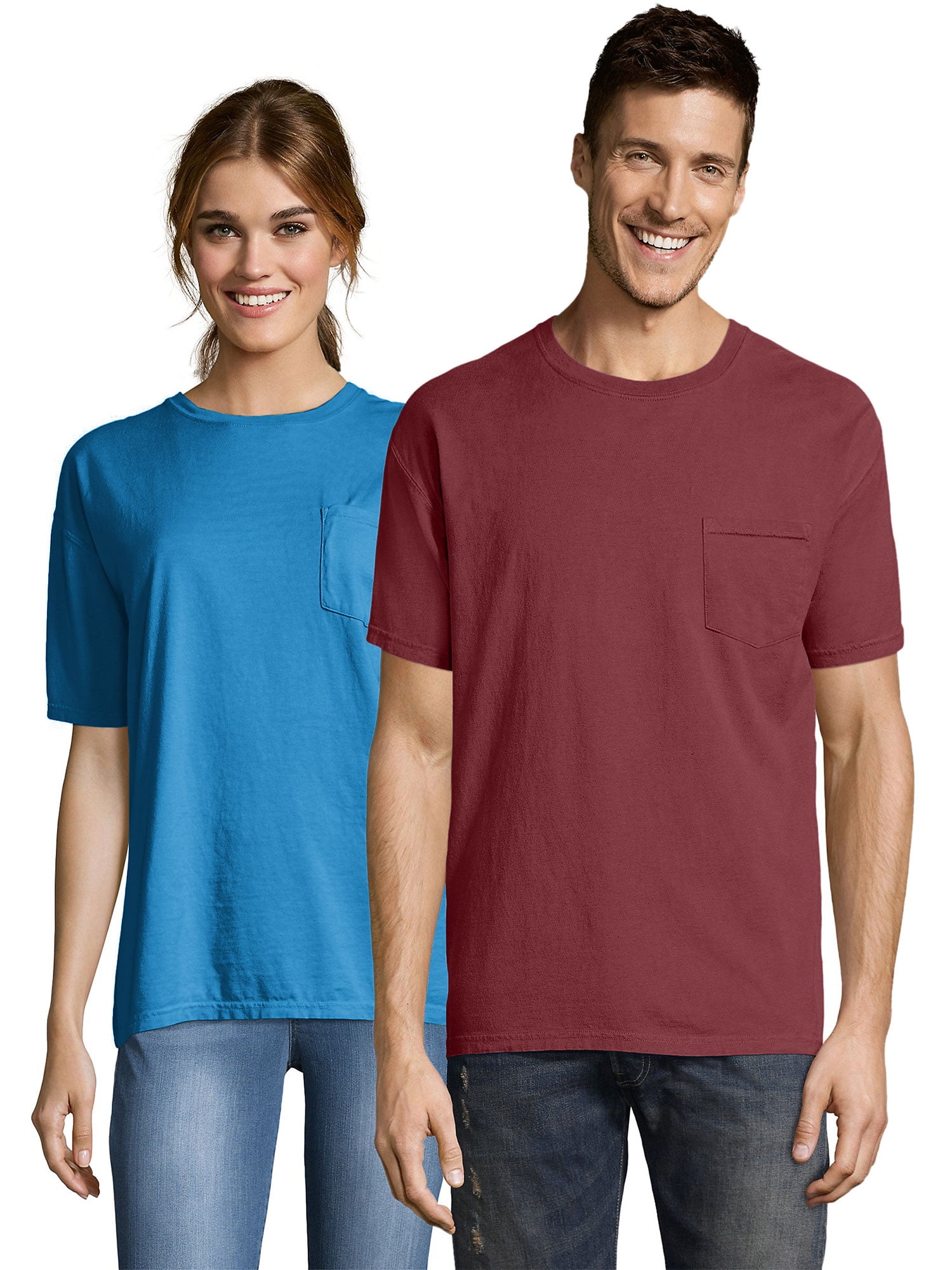Hanes Pocket T-Shirt Unisex Garment Dyed Cotton Short Sleeve Tee ...