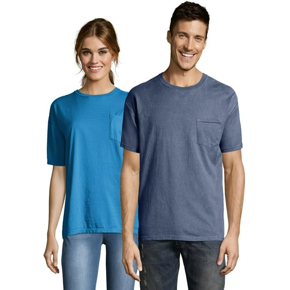 Hanes Pocket T-Shirt Unisex Garment Dyed Cotton Short Sleeve Tee Crewneck Ringspun Cotton