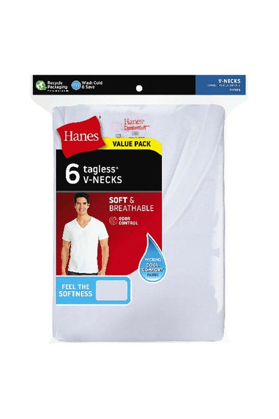 Men's Comfortsoft 100 % Cotton V-Neck T-Shirts, White, 6 Pack, 3XLarge-White