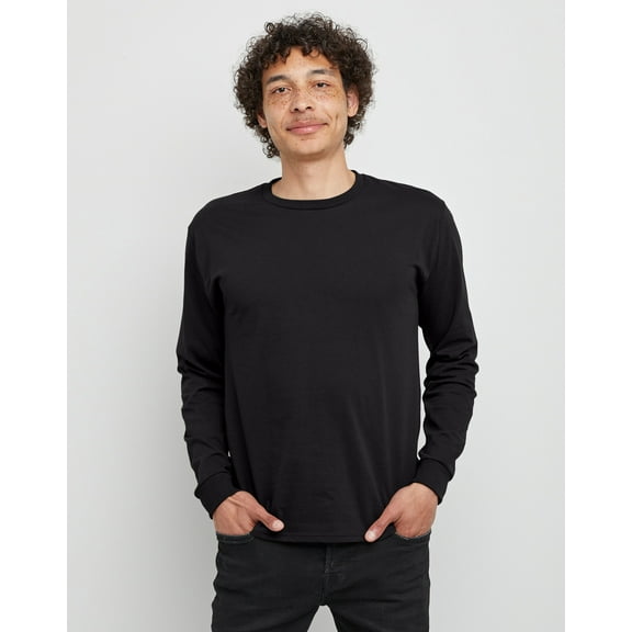 Hanes Essentials Men's Cotton Long Sleeve T-Shirt, 2-Pack Black L