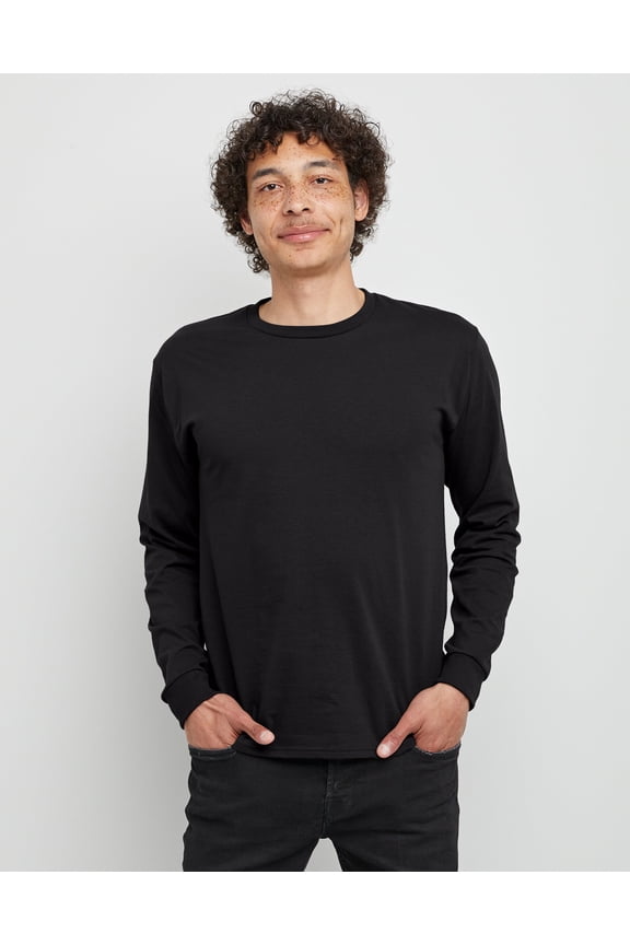 Essentials Men's Cotton Long Sleeve T-Shirt, 2-Pack Black L