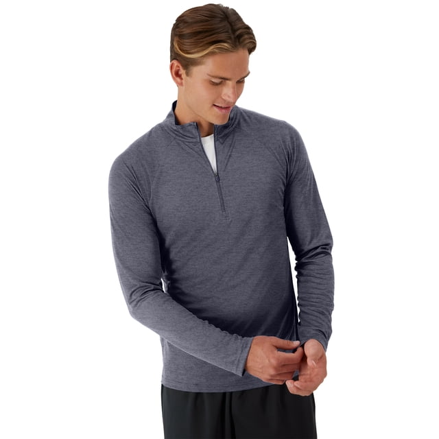 Hanes Men's & Big Men's Cool DRI Quick Dry Quarter Zip Long Sleeve Workout and Running Shirt, Sizes S-3XL