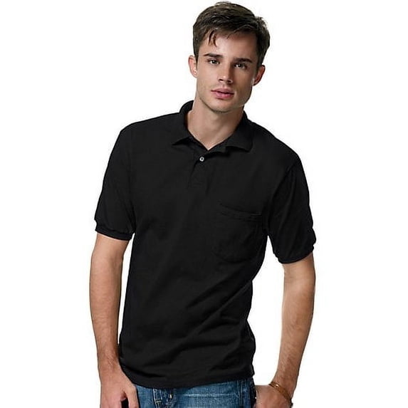 Hanes Men's Cotton-Blend EcoSmart Jersey Polo with Pocket