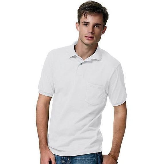 Hanes Men's Cotton-Blend EcoSmart Jersey Polo with Pocket