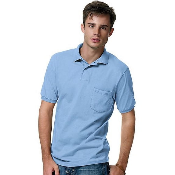 Hanes Men's Cotton-Blend EcoSmart Jersey Polo with Pocket