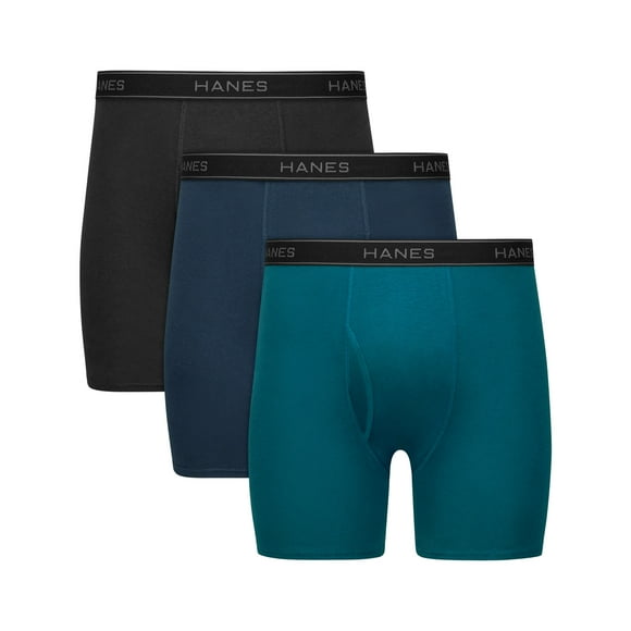 Hanes Men's Cotton Boxer Brief Pack, Moisture-Wicking, 3-Pack