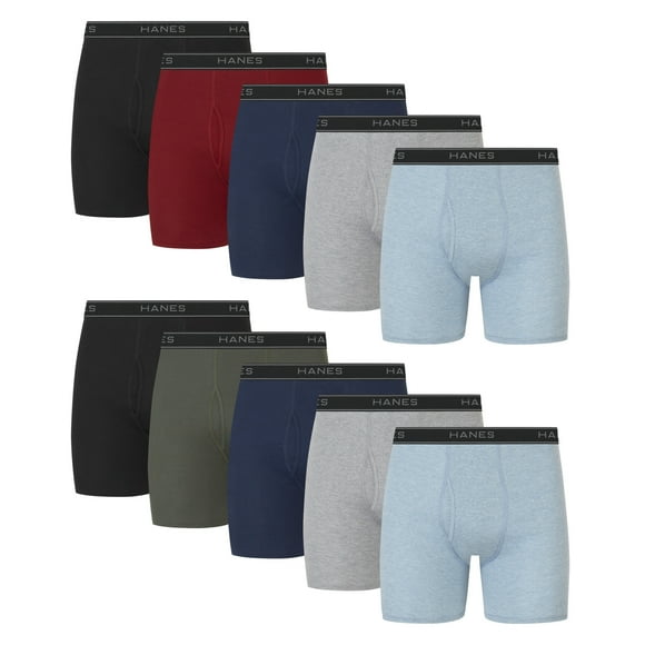 Hanes Men's Cotton Boxer Brief Underwear Pack, 10-Pack