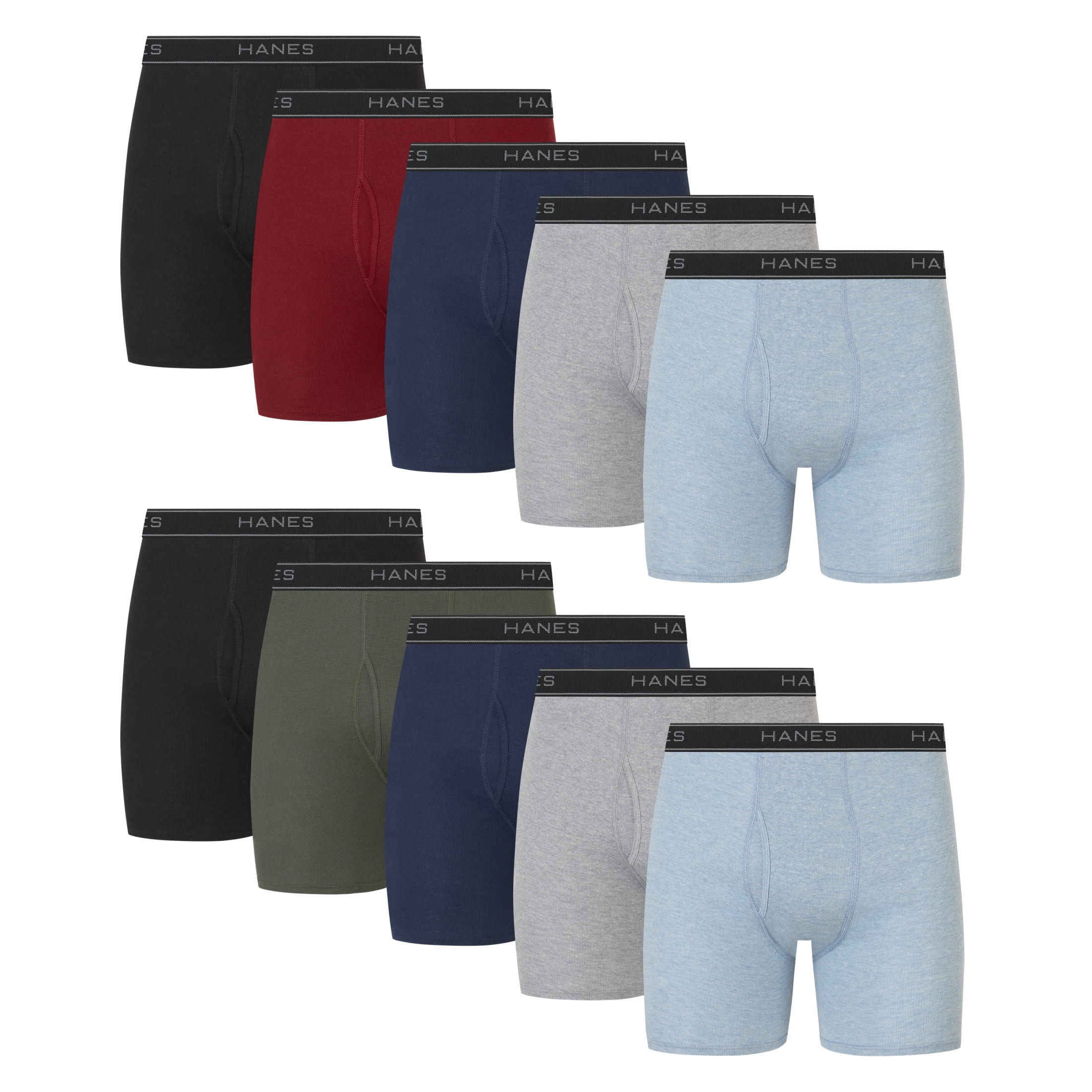 Hanes Men's Cotton Boxer Brief Underwear Pack, 10-Pack