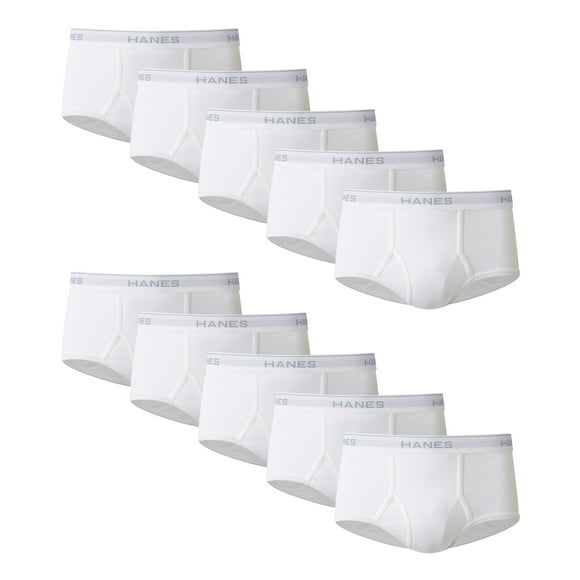 Hanes Men's Cotton Brief Underwear Pack, White, 10-Pack