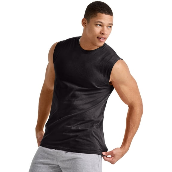 Hanes Men's Cotton Muscle Tank, 3-Pack Black XL