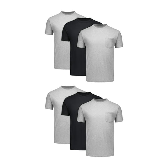 Hanes Men's Cotton Pocket T-Shirt Pack with Odor Control, Moisture-Wicking, Black/Grey, 6-Pack