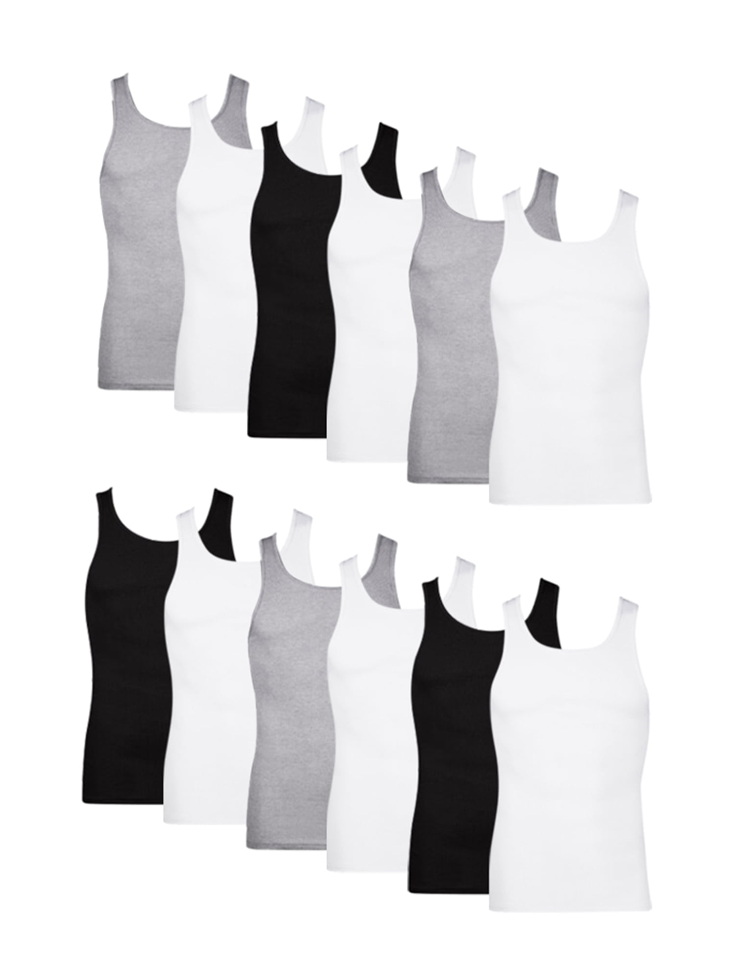 Tank Top Undershirts Pack, 12-Pack, Cotton Ribbed Tank Tops, Moisture Wicking
