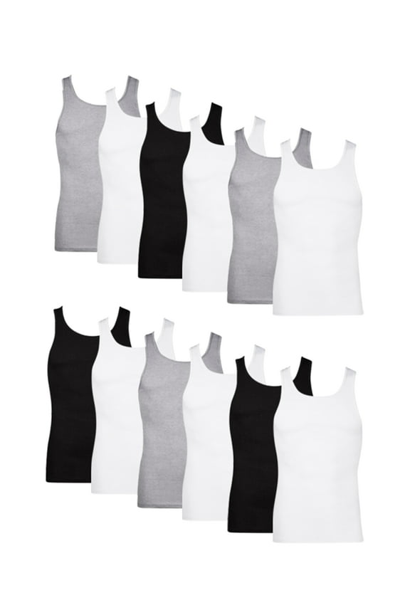 Tank Top Undershirts Pack, 12-Pack, Cotton Ribbed Tank Tops, Moisture Wicking