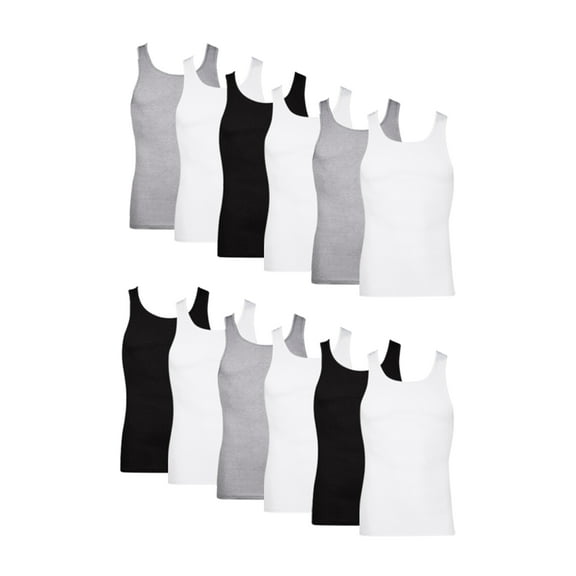 Tank Top Undershirts Pack, 12-Pack, Cotton Ribbed Tank Tops, Moisture Wicking