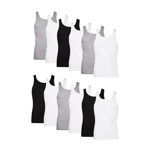 Tank Top Undershirts Pack, 12-Pack, Cotton Ribbed Tank Tops, Moisture Wicking